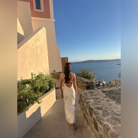 Satin Cowl Back Slip Mini Dress in White - Picture 8 of 9